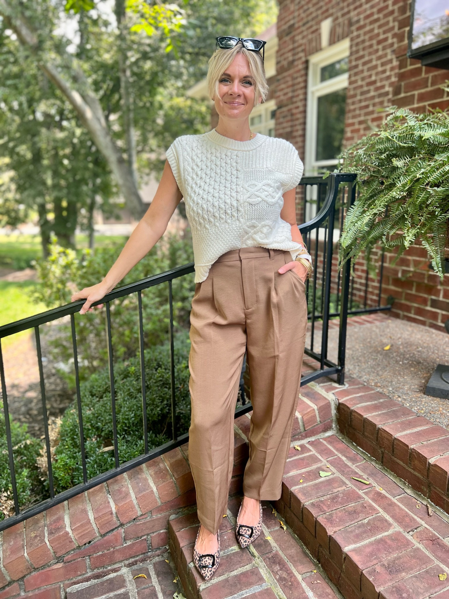 Relaxed pleated pants are trending for fall…. We are loving this particular pair!  And can we take a moment for one of our favorite pairs of shoes for fall?  This slingback is under $80…. Is super comfortable…. And also comes in black, red, and tan!

#LTKSeasonal #LTKshoecrush #LTKFind