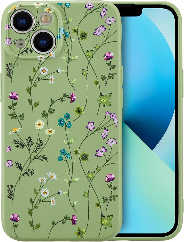 RALEAVO Floral Case for iPhone 13,Liquid Silicone Cover with Cute Flower Branch Pattern for Girls... | Amazon (US)