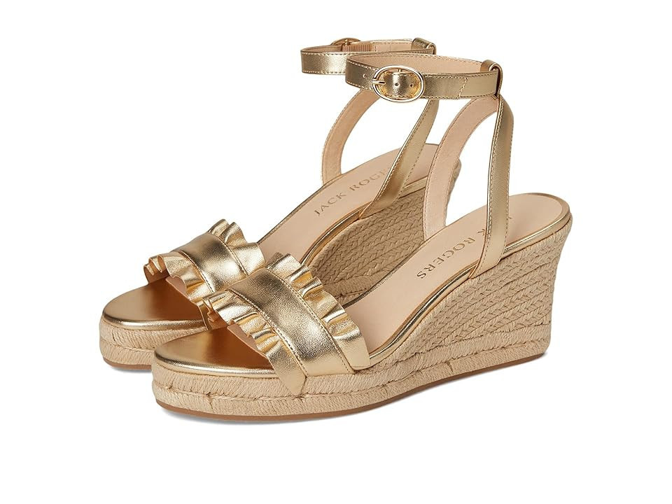 Jack Rogers Rozette Ruffle Wedge Women's Wedge Shoes Gold : 6 M, Leather | Zappos