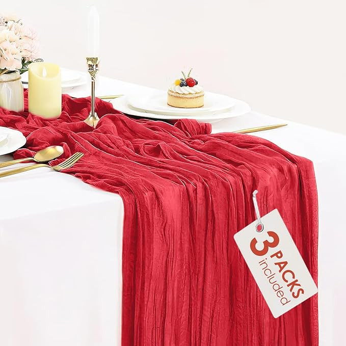 3 Pack Red Cheesecloth Valentine's Day Table Runner Gauze Table Runners 35x120 Inch Rustic Boho C... | Amazon (US)