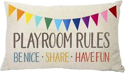 SLS Playroom Rules Cotton Linen Decorative Throw Pillow Case Cushion Cover Linen Pillow case 12X2... | Amazon (US)