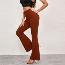 Rib-knit Flare Leg Pants | SHEIN
