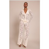 Cream Lace High Waisted Straight Leg Pants | PrettyLittleThing US