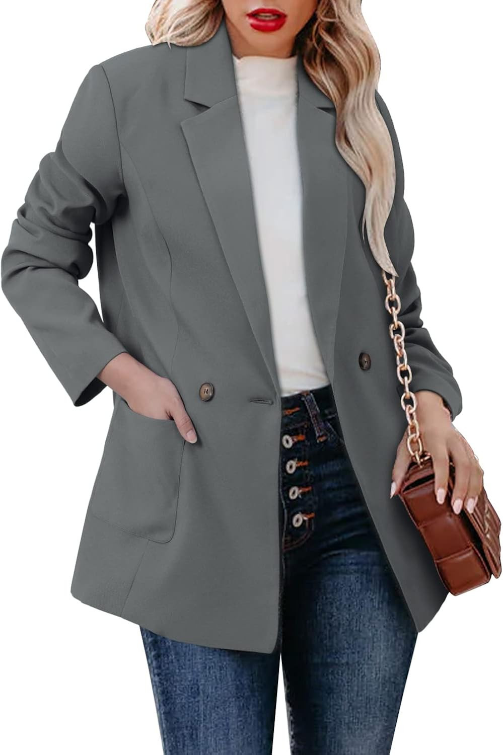 CHICZONE Womens Casual Blazer Long Sleeve Open Front Lapel Button Work Office Pinstripe Blazer Ja... | Amazon (US)