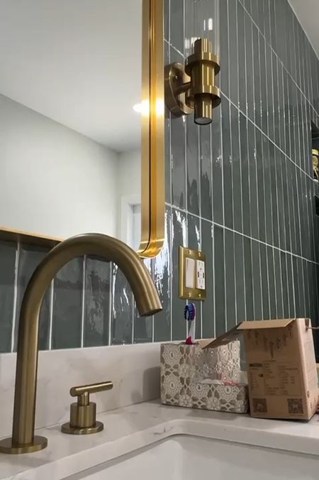Beautiful home decor ideas! 
Rectangular aluminum framed wall mount bathroom vanity mirror in gold 


#liketkit #LTKhome