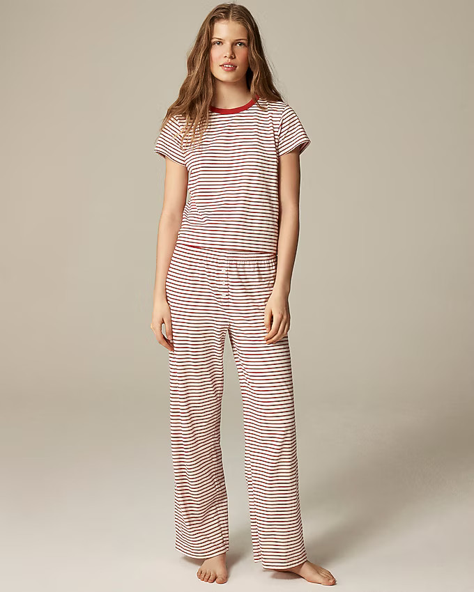 Short-sleeve pajama pant set in striped tissue crepe | J. Crew US