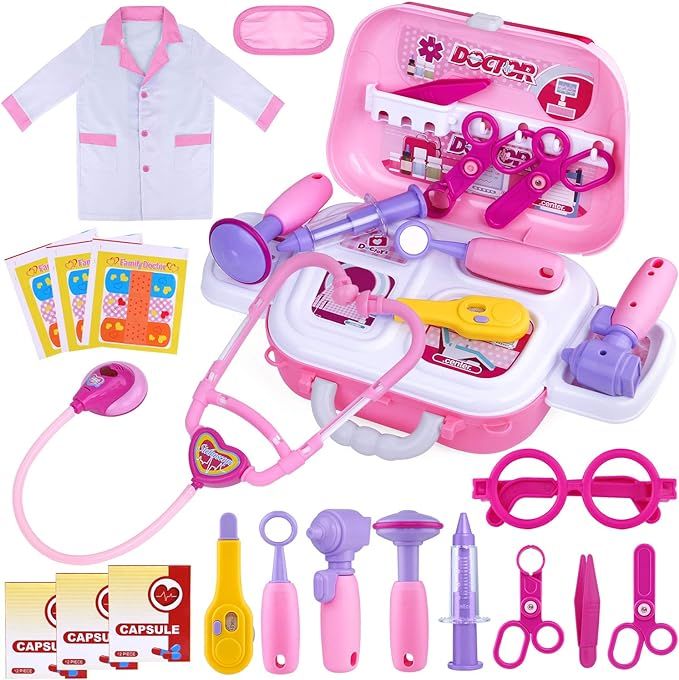 GINMIC Kids Doctor Play Kit, 22 Pieces Pretend Play Doctor Set with Roleplay Doctor Costume and C... | Amazon (US)