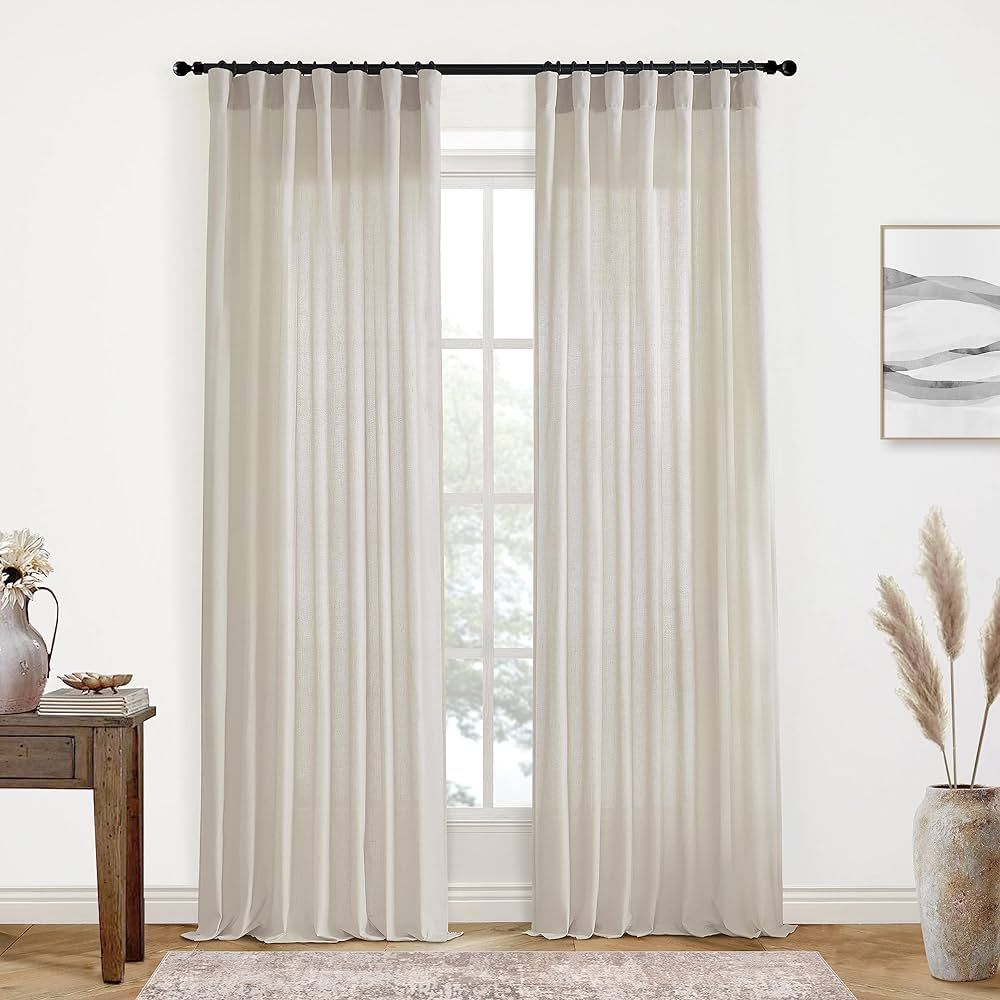 XTMYI Beige Curtains 108 Inches Long for Living Room 2 Panels Linen Back Tab Greige Curtain for D... | Amazon (US)