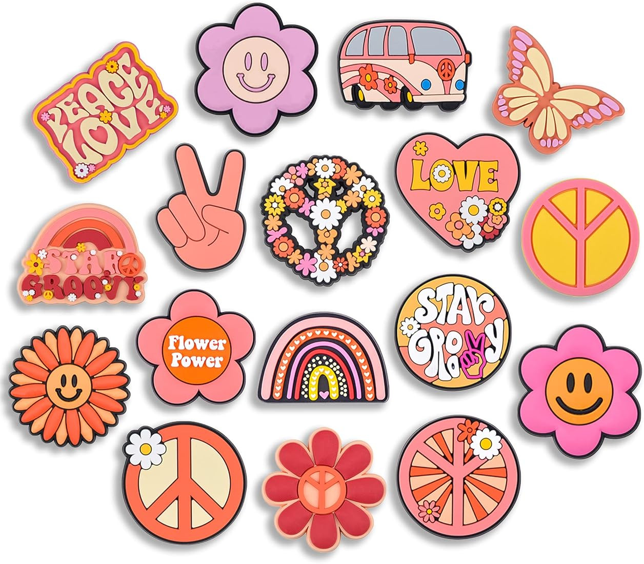 Hippy Shoe Charm 17PCS Hippie Shoes Charm for Croc Retro Boho Rainbow Daisy Flower Butterfly Peac... | Amazon (US)