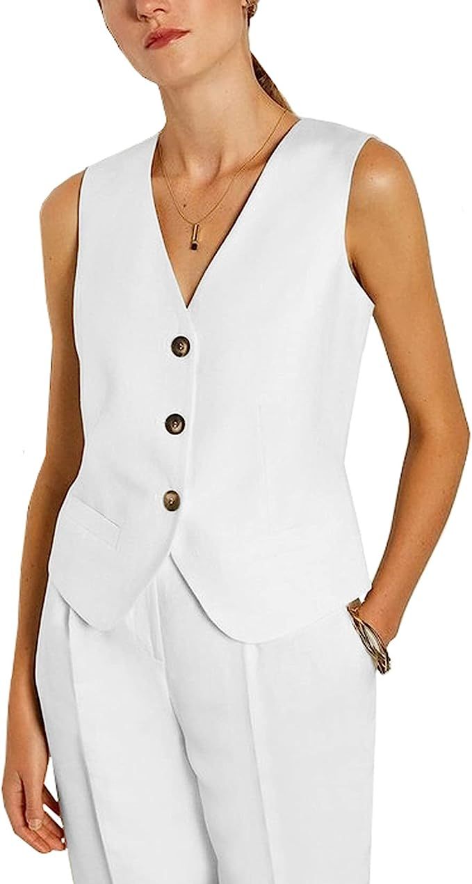 Lilis Women's Regular Fitted Vest Business Dress Suits Button Down Waistcoat | Amazon (US)