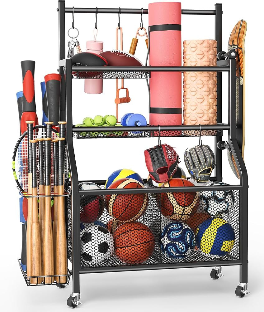Garage Sports Equipment Organizer - Ball Storage Rack 2024 Upgraded Heavy Duty Steel Ball Storage... | Amazon (US)