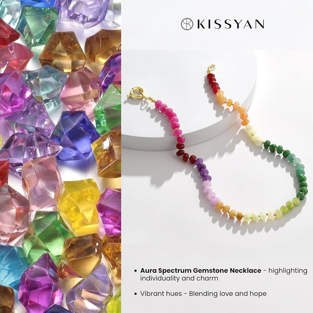 KissYan Beaded Gemstone Necklace for Women, Colorful Boho Bead Choker Natural Stone Surfer Beach ... | Amazon (US)