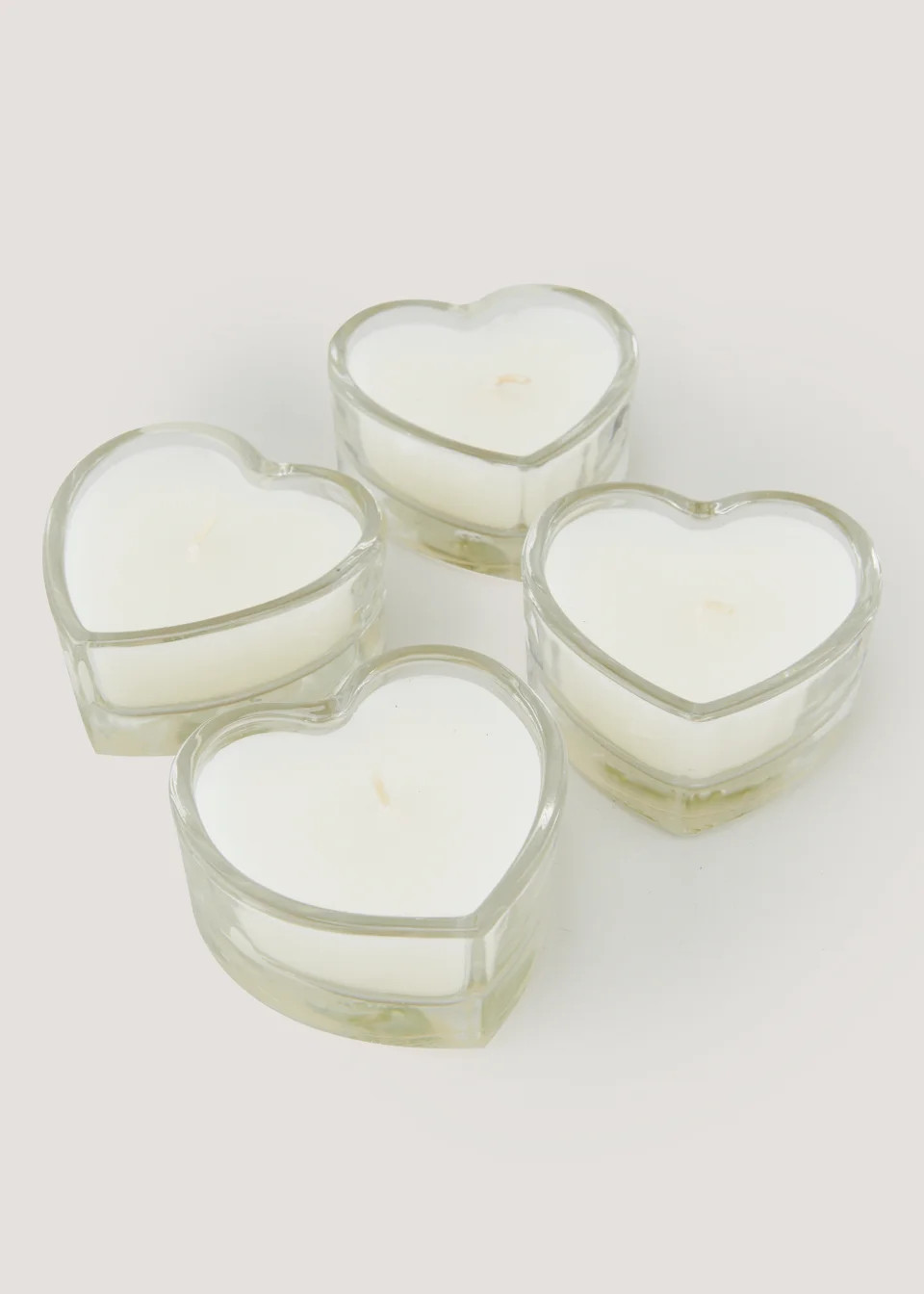4 Pack Glass Heart Tealights (8cm x 7.5cm x 4cm) | Matalan (UK)