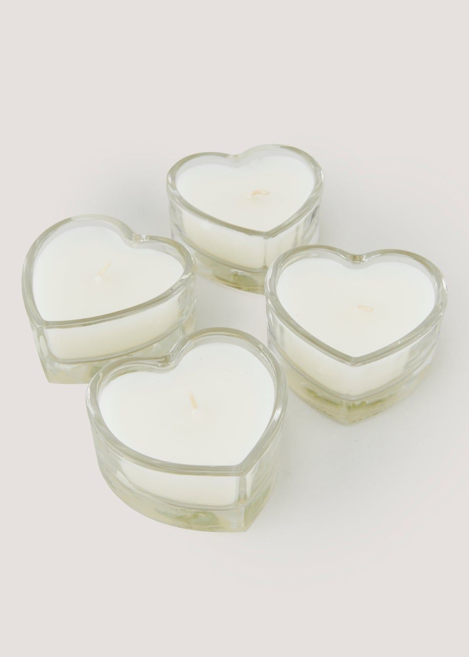4 Pack Glass Heart Tealights (8cm x 7.5cm x 4cm) | Matalan (UK)