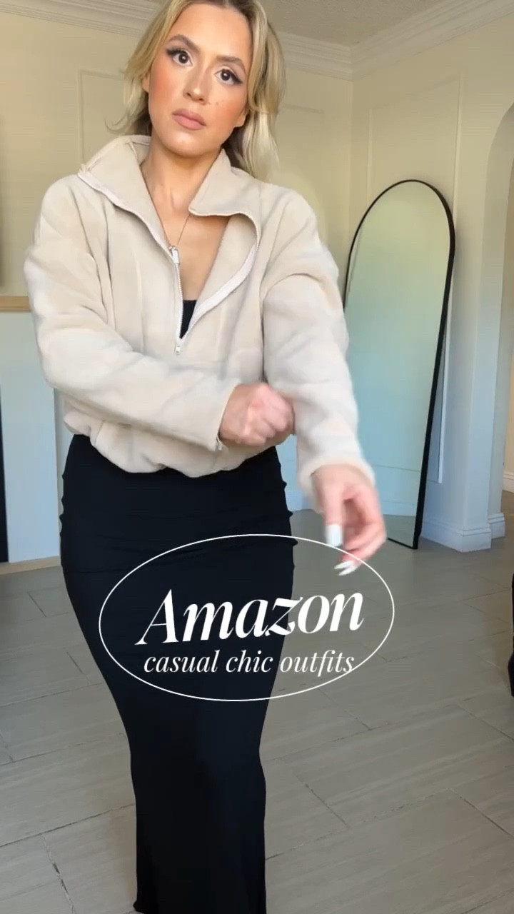 Casual chic fall outfit 🖤 This dress is one if my faves (it has built-in shapewear!) I’m wearing a small. 

I have this sweater in 2 colors bc I love it! Has a drawstring to adjust and functional front pocket. 

#LTKStyleTip #LTKU #LTKFindsUnder50