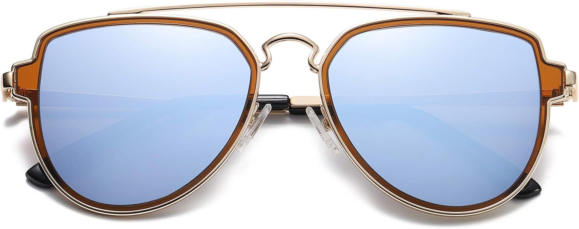 SOJOS Retro Polarized Double Bridge Sunglasses for Men Women Mirrored Lens SJ1051 | Amazon (US)
