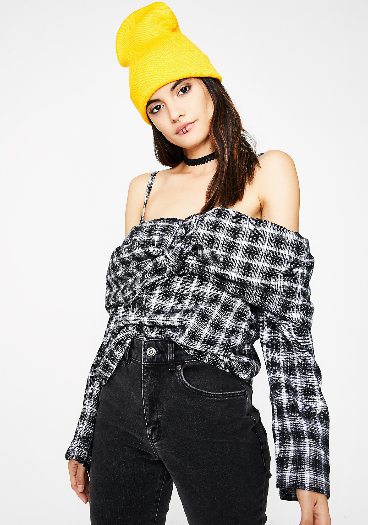 Off The Shoulder Plaid Top | Dolls Kill