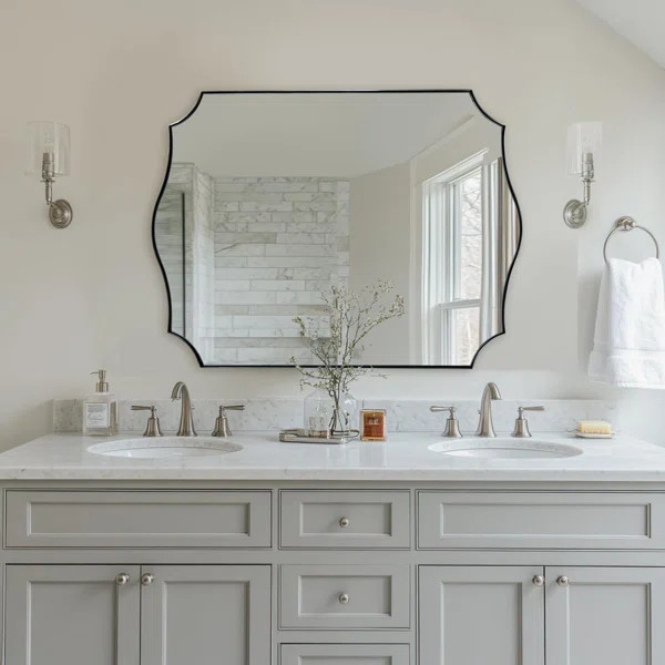 Anayalee Stainless Steel Frame Traditional Scalloped Rectangle Irregular Wall Mirrors | Decorativ... | Wayfair North America