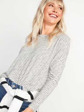 Luxe Oversized Slub-Knit Long-Sleeve Tee for Women | Old Navy (US)