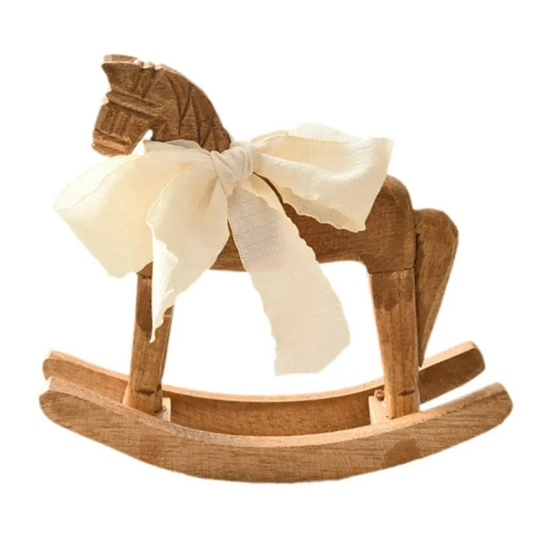 lixuesong Wooden Rocking Horse Figurine Statue with Removable White Ribbon for Tabletop Shelves D... | Walmart (US)