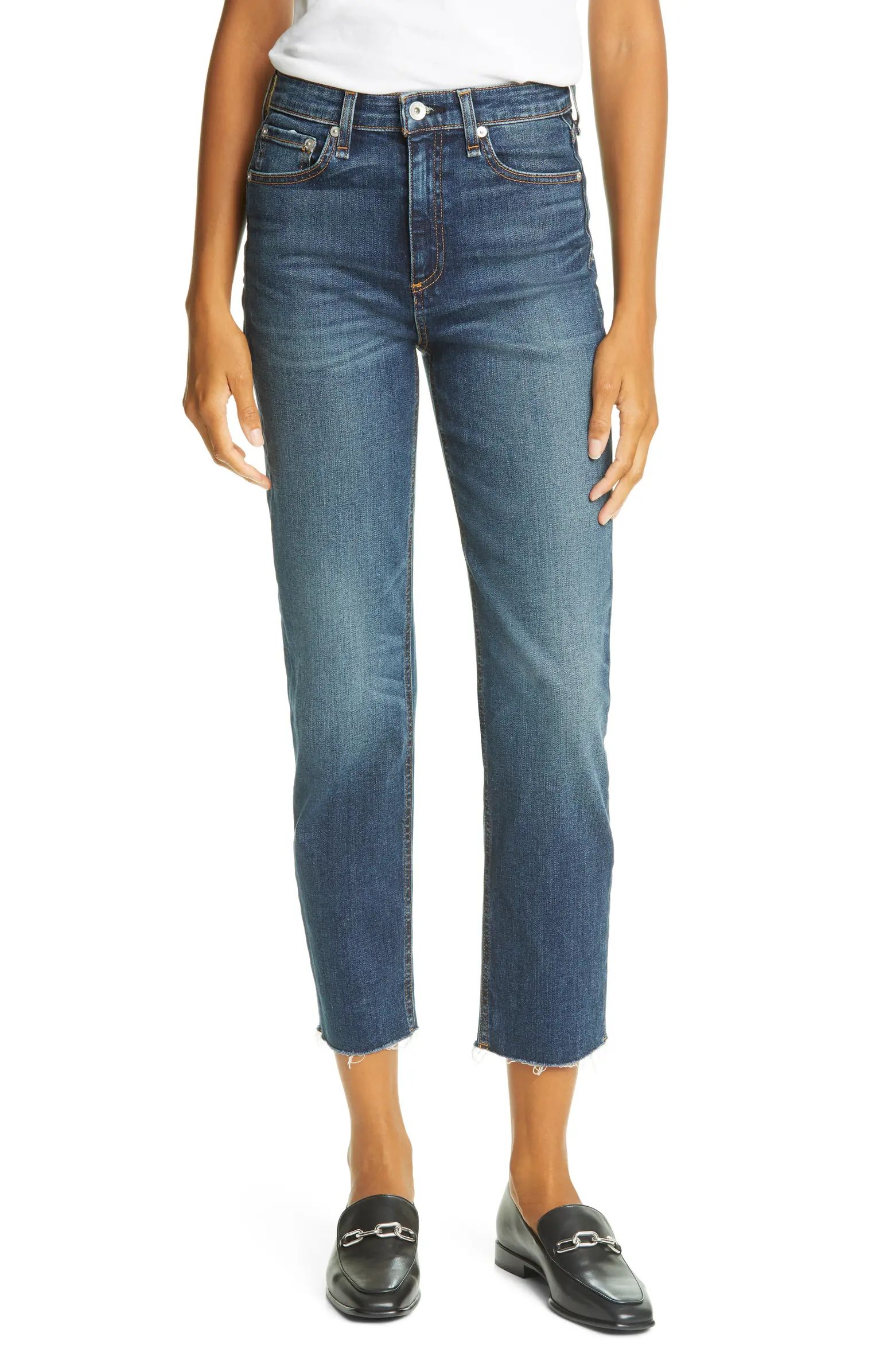 Nina High Waist Raw Hem Straight Leg Jeans | Nordstrom