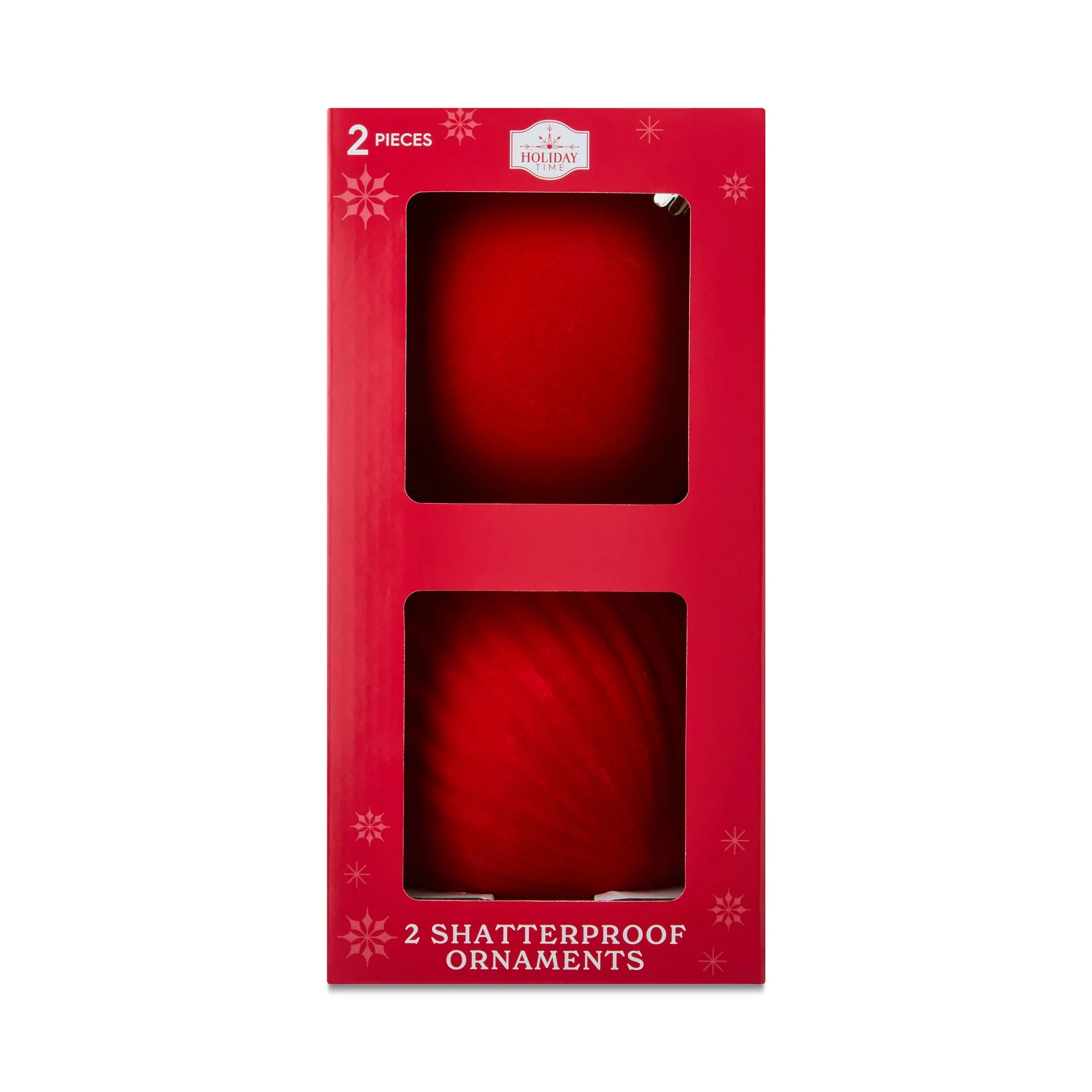 2 Count Red Velvet-Feel Jumbo Shatterproof Christmas Ornaments, 5.9", by Holiday Time | Walmart (US)