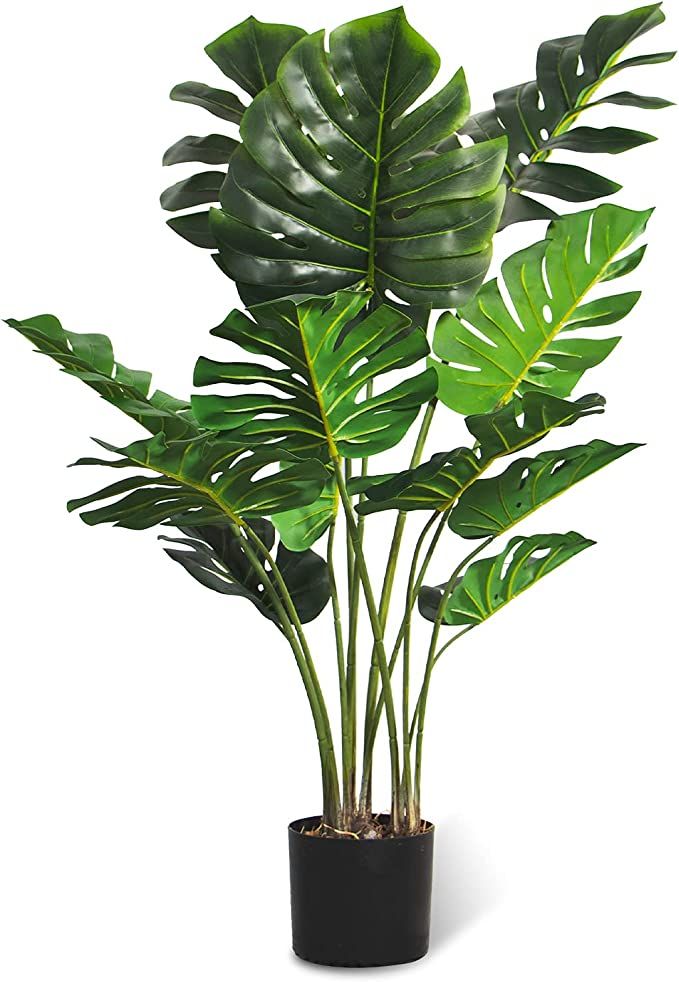 Artificial Faux Tree-Monstera Deliciosa Fake Plant - Floor Silk Swiss Cheese Plant - 4 Ft Tall Ar... | Amazon (US)