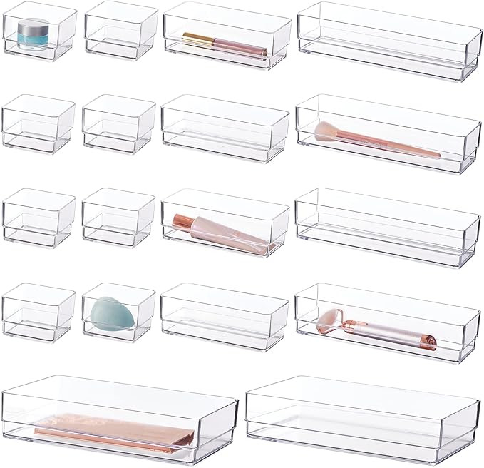 STORi SimpleSort 18-Piece Stackable Clear Drawer Organizer Set | Multi-size Trays | Makeup Vanity... | Amazon (US)