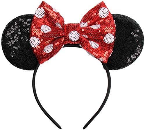 Amazon.com : YanJie Mouse Ears Red Dot Bow Headbands, Glitter Party Princess Red Dot Decoration C... | Amazon (US)
