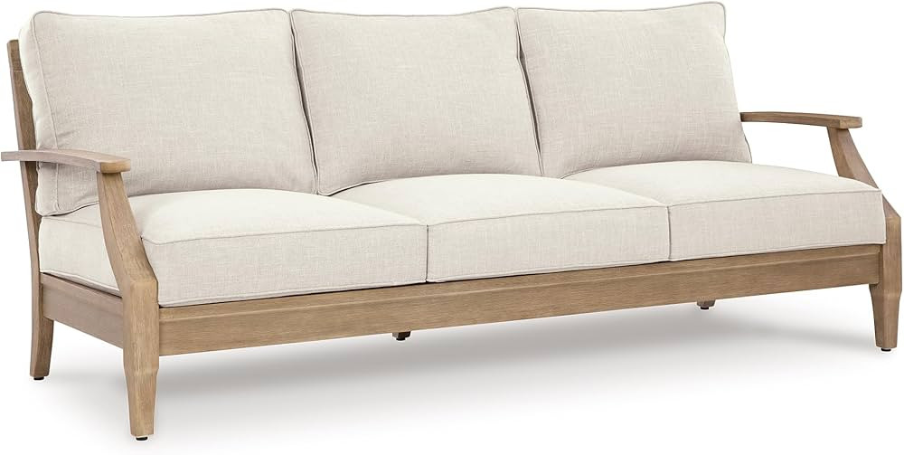 Signature Design by Ashley Carter Hall Outdoor Eucalyptus Patio Sofa with Cushion, Beige | Amazon (US)