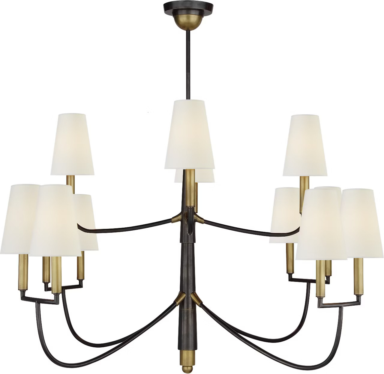 Farlane Large Chandelier in Bronze with Hand-Rubbed Antique Brass with Linen ShadesVisual Comfort | Visual Comfort