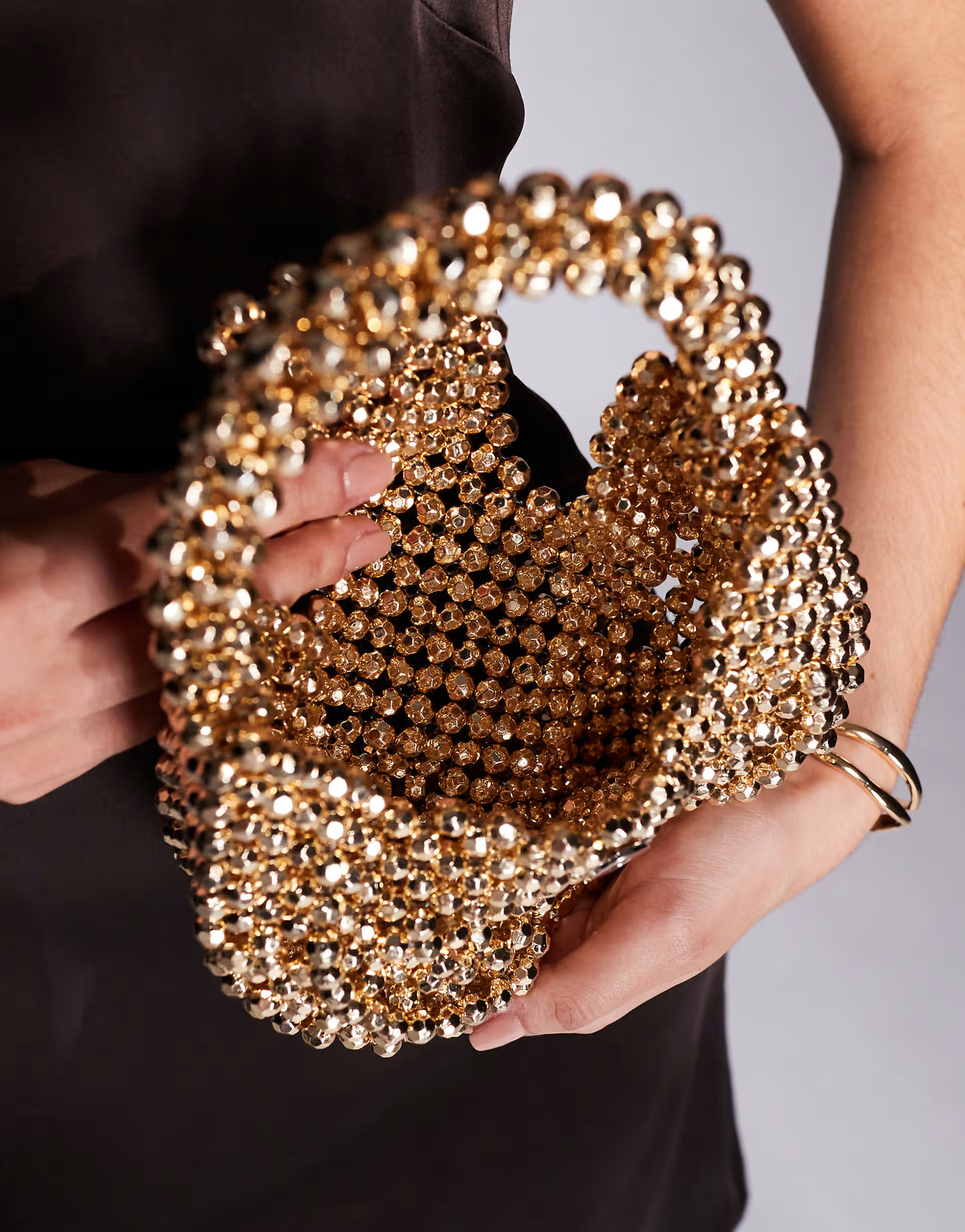 ASOS DESIGN metallic beaded flap over clutch bag in gold | ASOS | ASOS (Global)