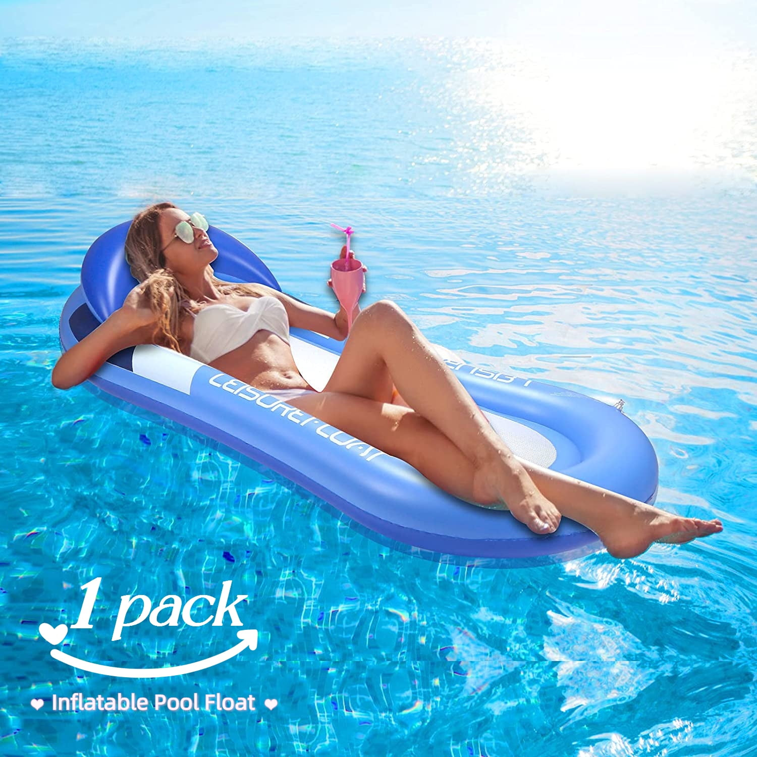 Inflatable Pool Floats Raft, Floating Pool Lounger, Water Hammock Lounge with Headrest, Inflatabl... | Walmart (US)