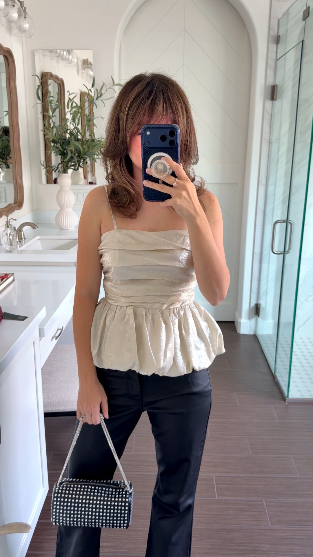 Holiday outfit idea for my fellow petites — this satin top + black flares is so flattering and easy to dress up. Linking everything including similar petite-friendly options and accessories

Top XS 
Pants XS 
Platforms 5.5
Target bag 

#LTKPetite #LTKHoliday #LTKgrwm