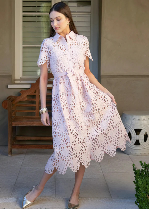 Robin Belted Short Sleeve Lace Midi Dress | Benaar La