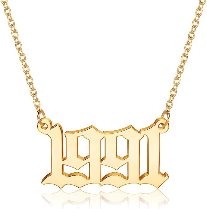 M MOOHAM Birth Year Necklace for Women, 18K Gold Plated Old English Birth Year Number Pendant Nec... | Amazon (US)