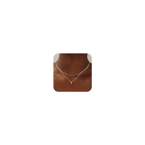 Yoosteel Layered Initial Necklaces for Women, 14K White Gold Plated Initial I Necklace Tiny Initial Pendant Necklace Dainty Silver Layered Initial Necklaces for Women Jewelry | Amazon (US)