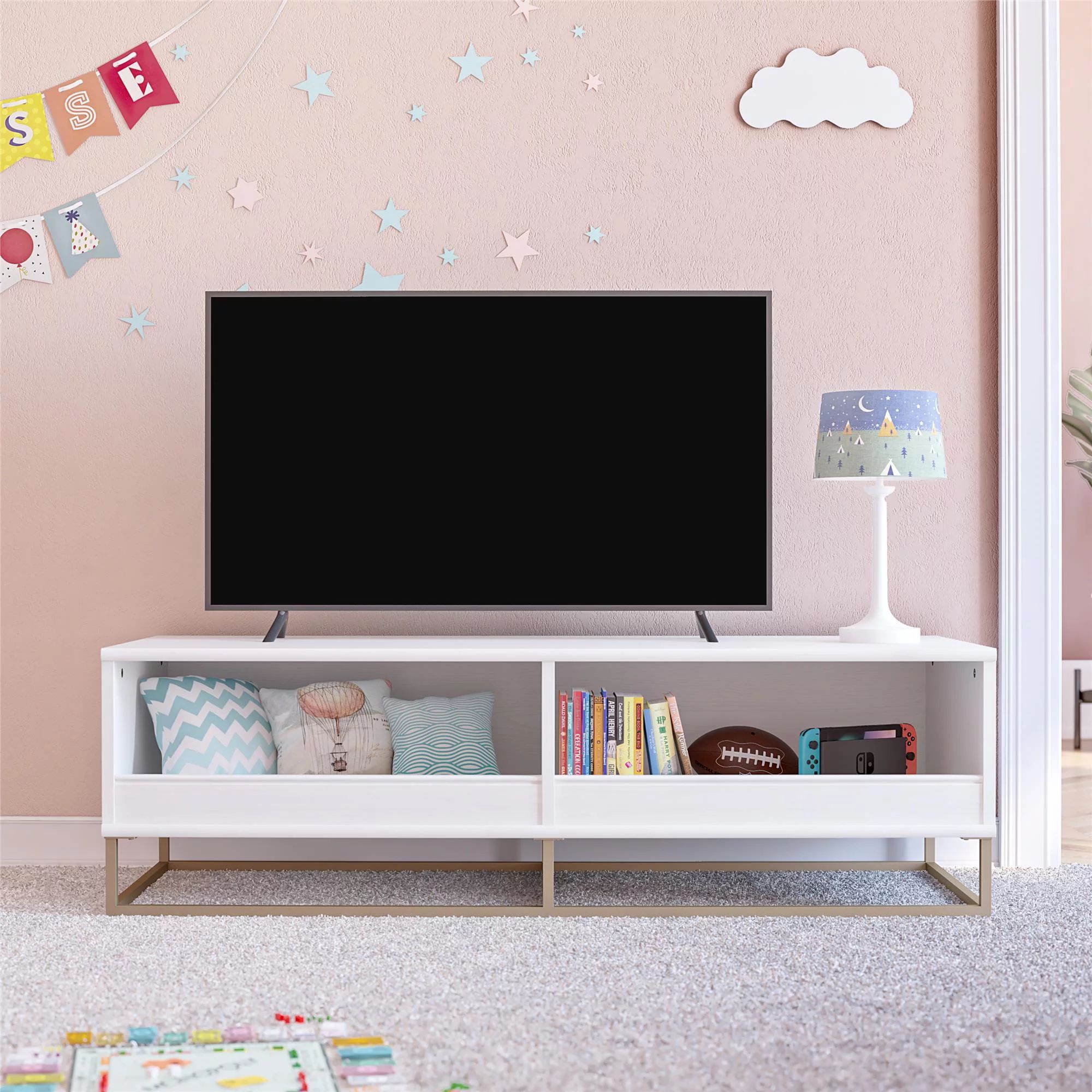 Little Seeds Charlie Kids TV Stand with Open Storage for TVs up to 60", White & Golden Bronze | Walmart (US)