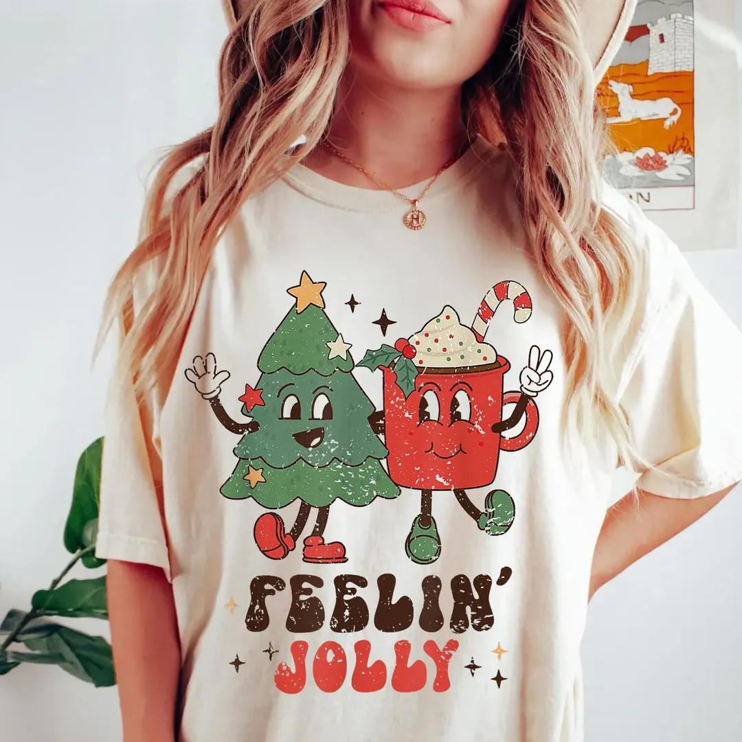 Comfort Colors® Retro Christmas Shirt, Feeling Jolly Christmas Shirt, Vintage Christmas Shirt,re... | Etsy (US)