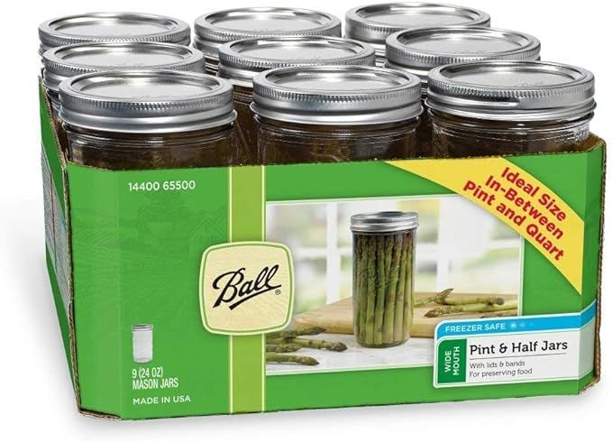 Ball Wide Mouth Pint and Half Glass Mason Jars with Lids and Bands, 24-Ounces, 9-Count | Amazon (US)