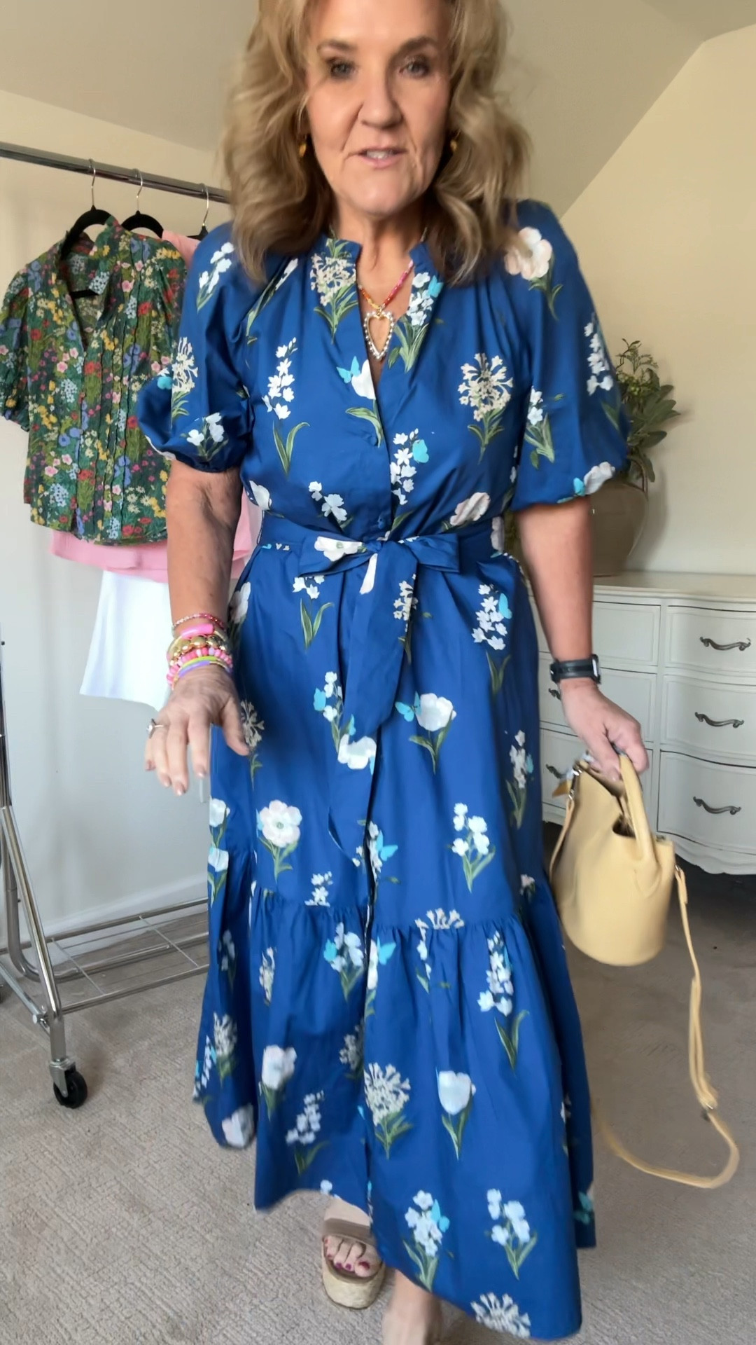Oooo pretty! Wearing a medium. 
15% off code NANETTE15 sitewide at Avara 

Yellow purse is Avara too and it’s darling 


Easter dress spring dress vacation dress blue floral dress 

#LTKOver40 #LTKWatchNow #LTKFindsUnder100