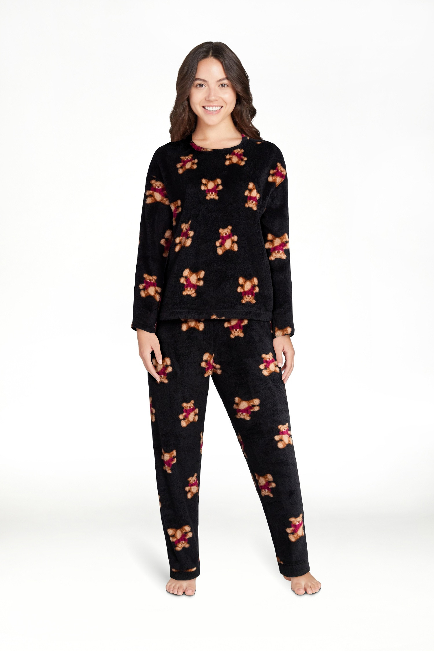 Joyspun Women's Plush Long Sleeve Top and Pants Pajama Set, 2-Piece, Size XS-3X | Walmart (US)