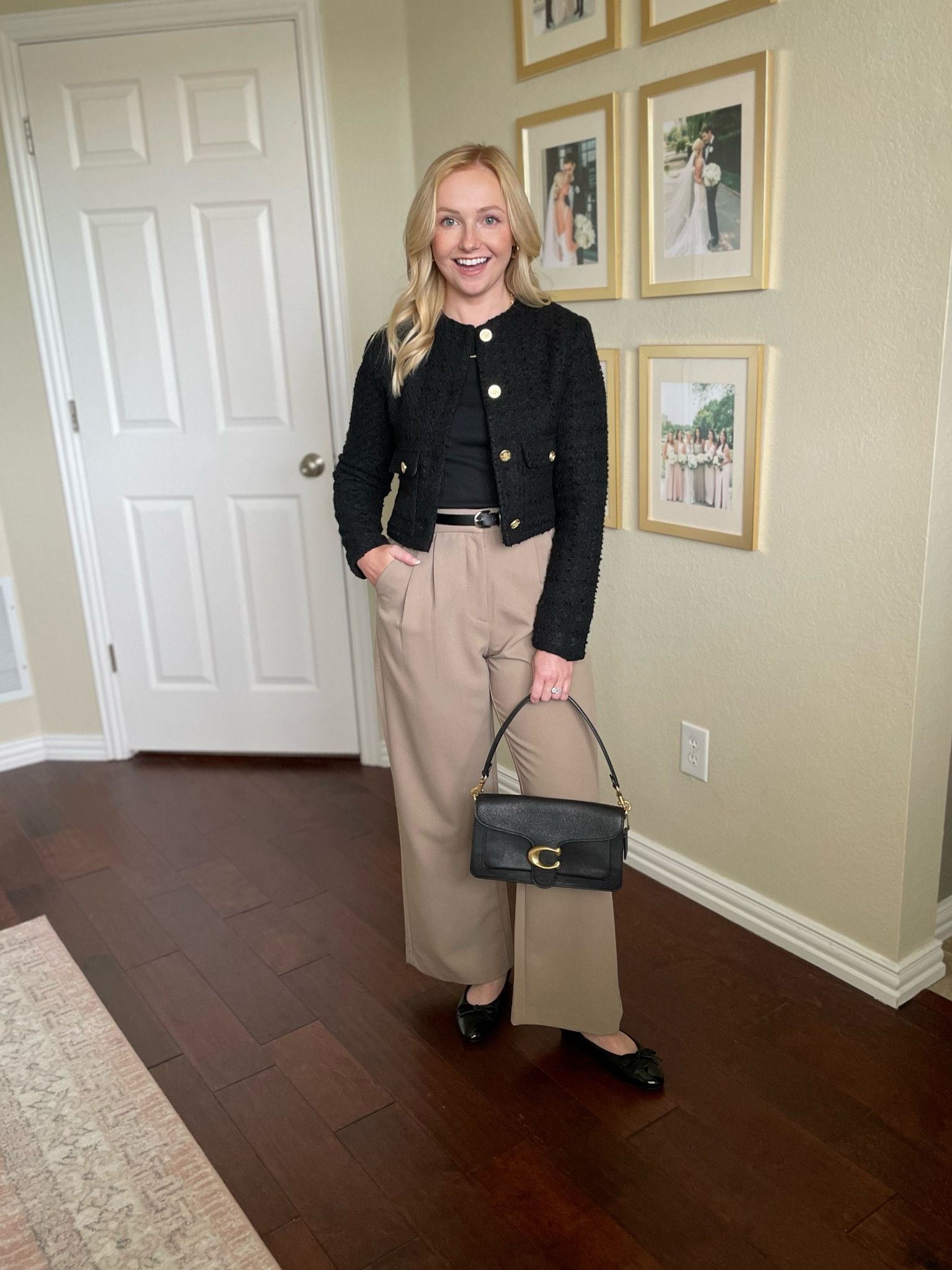 Wearing a 26S in pants and XXS in jacket, linked similar options! | winter workwear, winter work outfit, winter outfit, trousers, tweed jacket, capsule wardrobe, ballet flats 

#LTKSeasonal #LTKworkwear #LTKstyletip