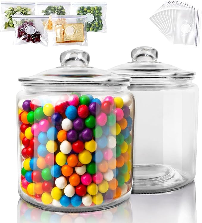Masthome 1 Gallon Glass Storage Jars Set of 2, Airtight Cookie Jar for Flour Sugar Coffee, Clear ... | Amazon (US)