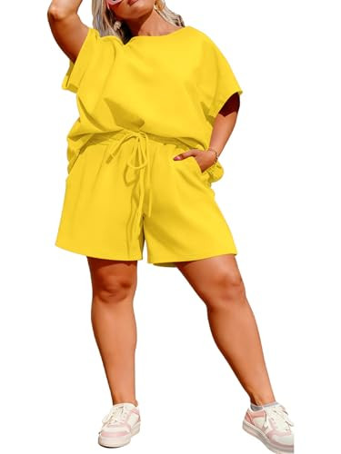 Amazon.com: TOPSRANI Plus Size Womens 2 Piece Outfits Lounge Loose Short Sleeve Sweatsuits Tracks... | Amazon (US)