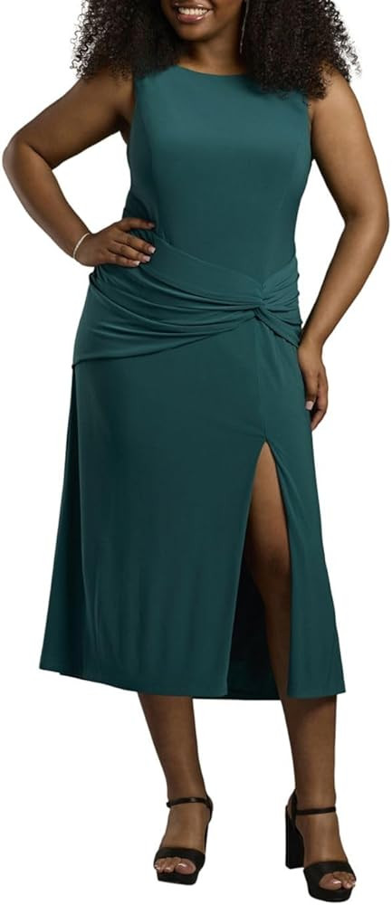 David's Bridal High Neck Draped Jersey Midi Dress | Amazon (US)