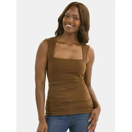 Time and Tru Ruched Square Neck Top Sizes XS-3XL | Walmart (US)