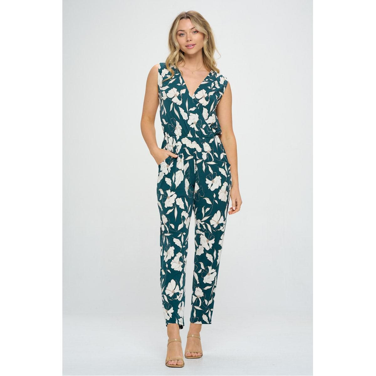 WEST K Women's Naima Sleeveless V-Neck Elastic Waist Jumpsuit - XLarge - Emerald White Floral | Target