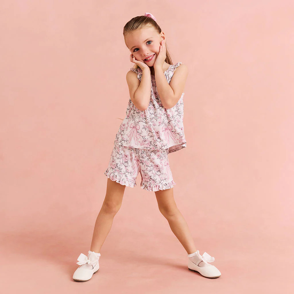 Floral Pink Peplum Shorts Set | Irene | Posh Peanut