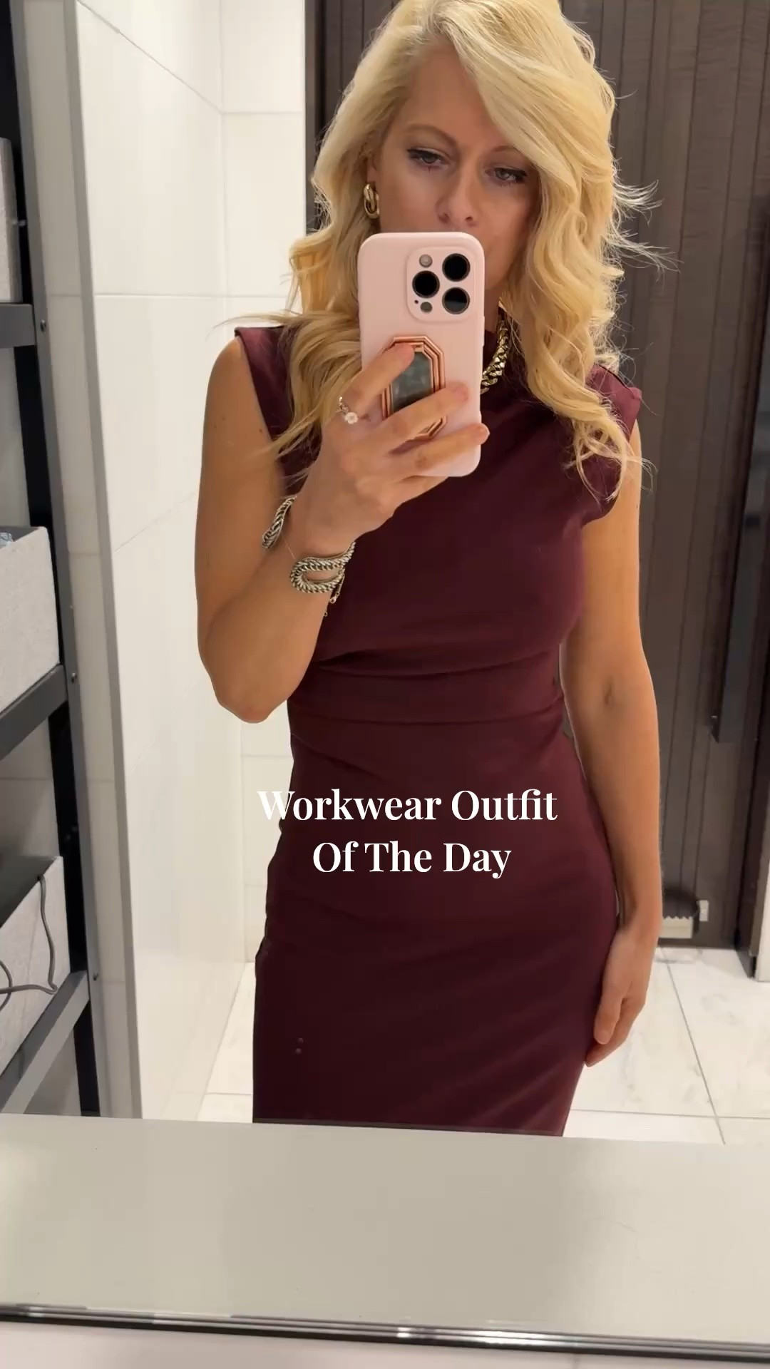Burgundy sheath dress for the office. 

I’m 5’3” | 117 lbs | wearing an XS